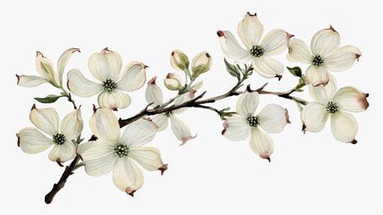 Fototapeta premium A white flower with a stem and leaves. The stem is thin and the leaves are small