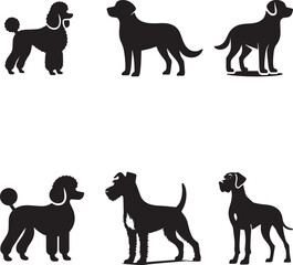 Silhouettes of various dog breeds