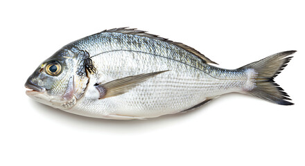 Obraz premium Natural whole fish with a large round eye and intact fins, on a white background for fishing blogs.