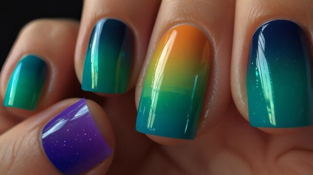 Aurora Gradient Woman's Nail Art Design 