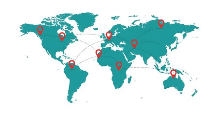 Global network connection map with location pin points for business concept