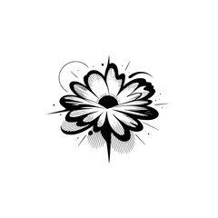 Geometric Flower Illustration in Black & White