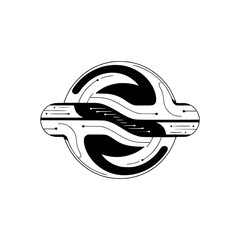 Futuristic Logo Design: Abstract Silver and Black Emblem, Minimalist Style