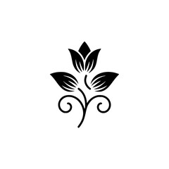 Elegant Black Floral Silhouette on White, Minimalist Botanical Design