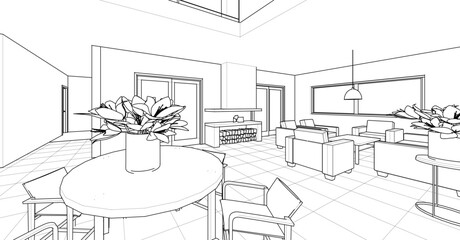 interior of a modern house 3d illustration