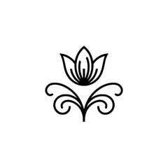 Elegant Floral Line Art Logo: Simple Black Flower Design on White Background