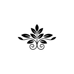 Elegant Black Leafy Design on White: Ornamental Nature Icon