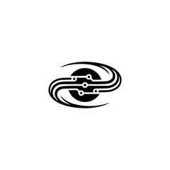 Abstract Tech Logo: Circuit Board Design in Black and White