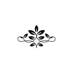 Elegant Black Leaf Ornament on White, Floral Design, Decorative Element