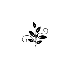 Minimalist Black Leafy Branch Icon on White Background