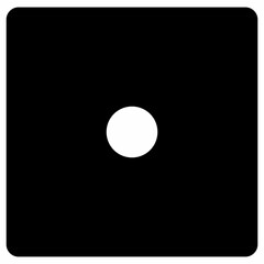 black and white dice graphic icon. Black game dice cube with one white dots. Traditional die with numbers of 1 dots