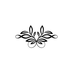 Elegant Black and White Leaf Flourish Element on White Background