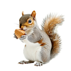 Obraz premium Squirrel and Nut: A detailed close-up shows a squirrel holding a nut with its paws, capturing the natural pose and the delicate textures of the animal and its food.