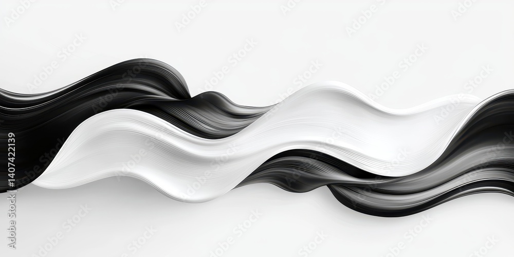 Poster abstract wave of black and white tones creating a dynamic visual flow.