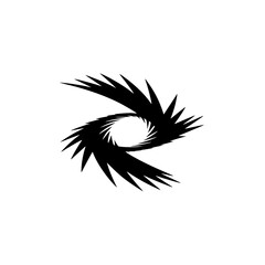 Abstract Spiral Design: Dynamic Black Shapes on White Background