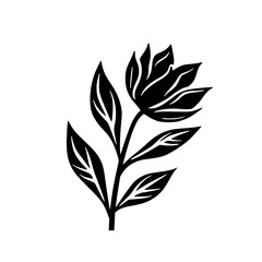 Minimalist Black & White Floral Illustration: Stem & Leaves