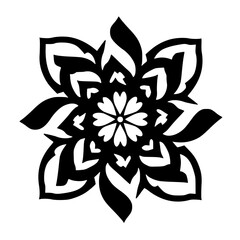 Black and White Floral Mandala Design on White Background