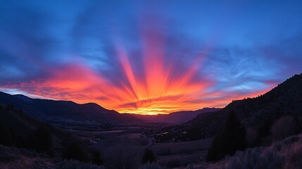 Panoramic sunset over valley
