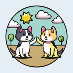 Fototapeta premium Best Friend Dogs Giving High Five, Playful Park Background