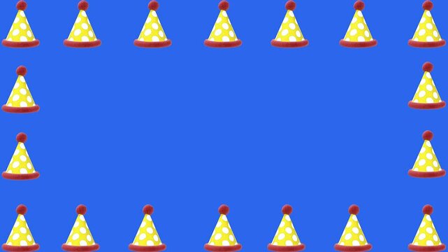 Jocker or birthday caps frame design animation.