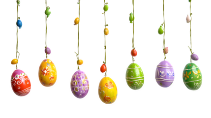 Easter Egg Wind Chimes: A set of wind chimes made from hanging, decorated Easter eggs, centered on a white background. 