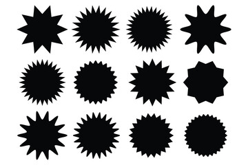 Black Price Sticker Set. Sunburst Badges & Special Offer Labels vector. Special Offer Tag Collection vector illustration. Badge round shape collection 