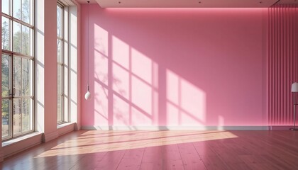 ピンクの壁に射す陽光 温かい空間