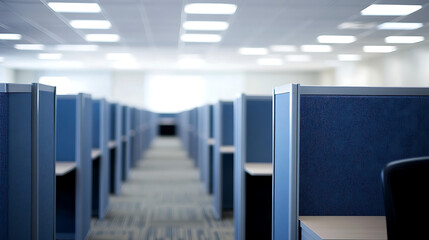Fototapeta premium Modern white and blue open space office interior