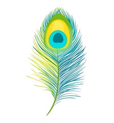 Obraz premium Peacock feather cartoon vector illustration for decoration, janmashtami,&nbsp;feather&nbsp;logo