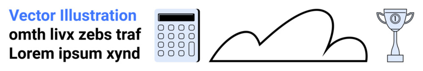 Calculator beside cloud outline and trophy suggests balance of technology, creativity, and excellence. Ideal for business, success, achievement, creativity, technology, data simple landing page