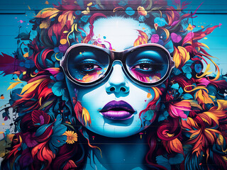 Obraz premium Street art murals in progress, with colors mixing vibrantly and light changing slowly
