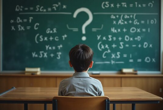 Boy-at-desk-math-problem-question-mark-chalkboard