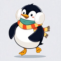 Naklejka premium Cute Penguin Wearing a Scarf.