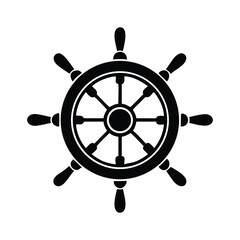 Obraz premium Black and White Ship Steering Wheel Icon, Nautical and Maritime Symbol Vector