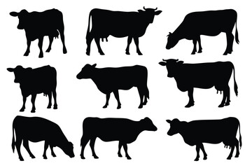Cow animal silhouette vector set