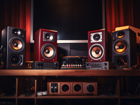 Studio monitors carefully balancing sound levels to ensure precise recording and optimal output