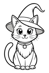 cat with a witch hat, coloring page