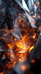 Abstract Design with Sharp Crystalline Shapes Illuminated by Fiery Orange and Red Glows on Dark Background

