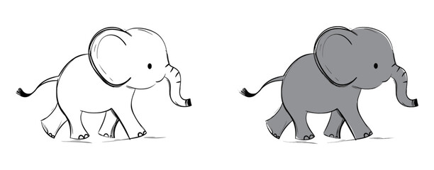A minimal gray elephant walking on a single black hand-drawn line