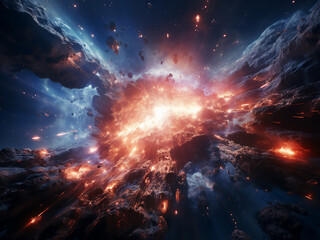 Expanding supernova remnants ripple with energy waves and growing debris fields in space