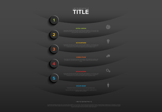 Minimalist Dark Five Step Infographic Template with Titles and Icons