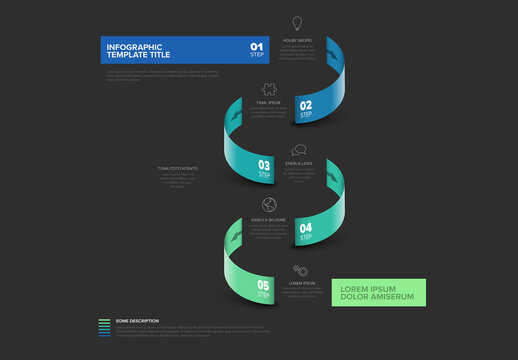 Colorful Dark Spiral Steps Infographic Template with Five Steps