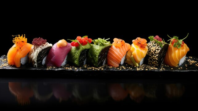 vibrant black sushi menu background