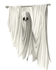 Teenagers and cartoon characters joyfully celebrating Halloween with costumes, candy, shopping, and spooky fun, isolated on white background.