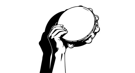 Hand holding tambourine representing rhythm against shadowed background