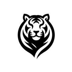 Bold Black and White Tiger Head Logo: Minimalist Design, Vector Graphic