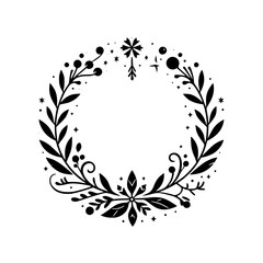 Elegant Black and White Floral Wreath Illustration