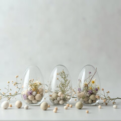 glass decorative eggs with flowers on Easter holiday