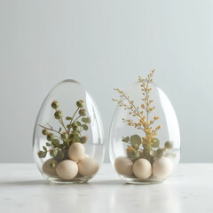 glass decorative eggs with flowers on Easter holiday