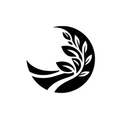 Minimalist Black & White Leafy Crest, Nature-Inspired Logo